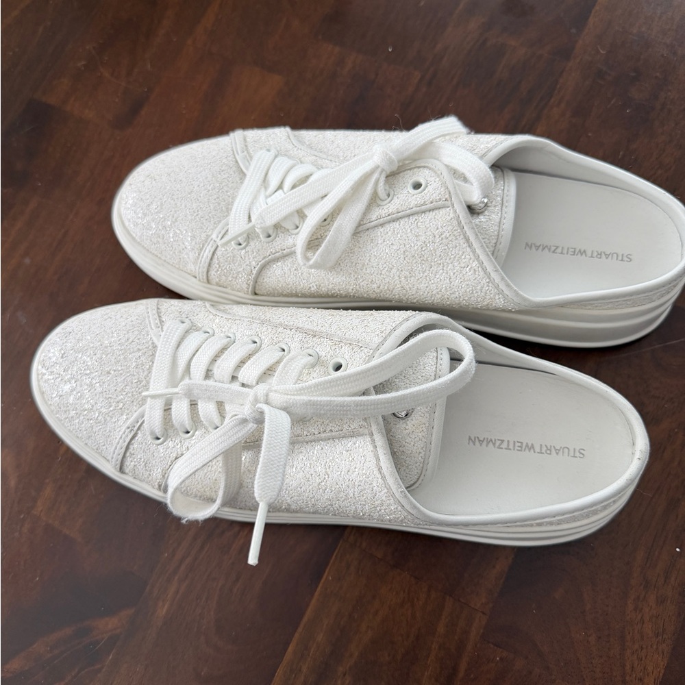 Stuart Weitzman Glittery White Sneakers/Mules